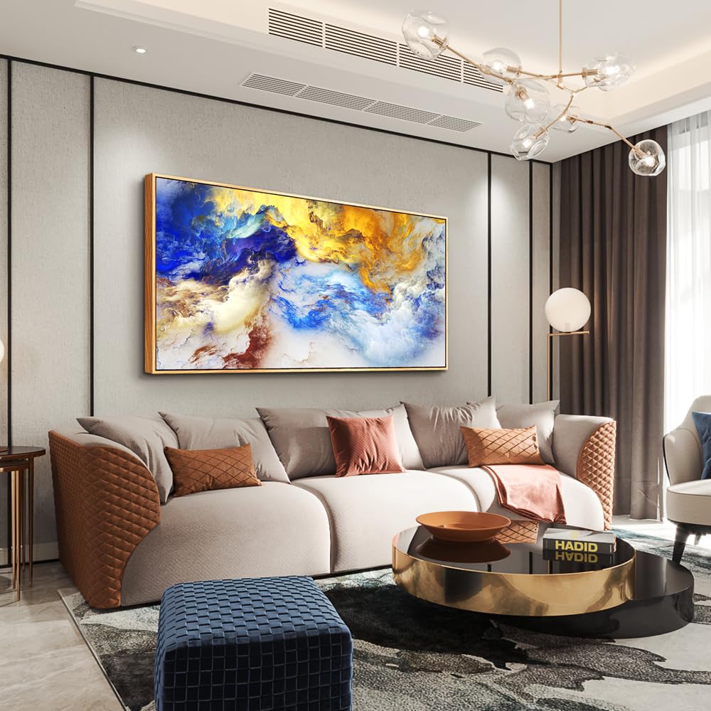 Wood Framed Canvas Wall Art - Large Abstract Ink Canvas Prints for Living Room