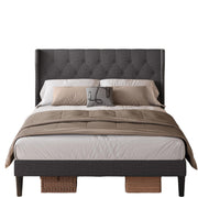 Queen Size Bed Frame with Headboard, Upholstered Bed Frame with Solid Wooden Slats