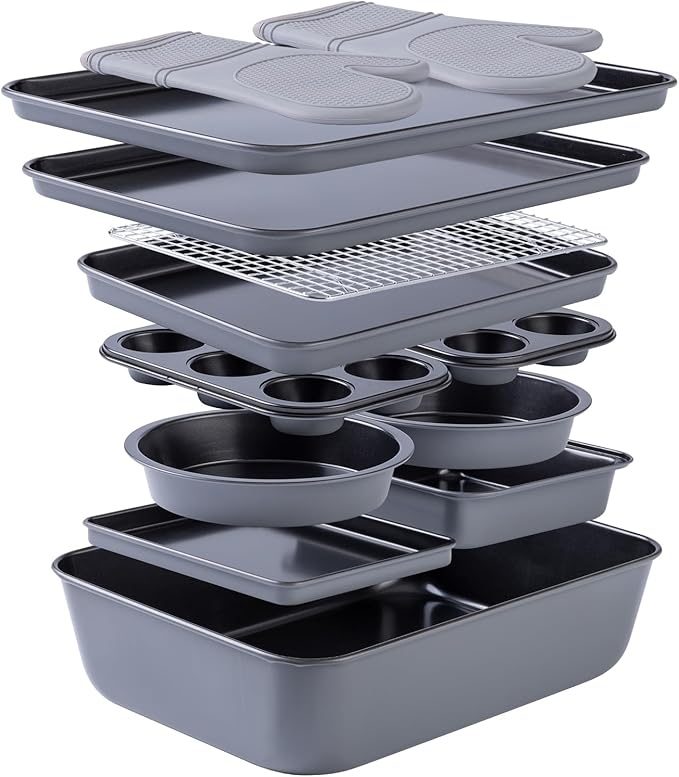 Nonstick Stackable Bakeware Set - Durable, Easy Release Baking Set, Cream