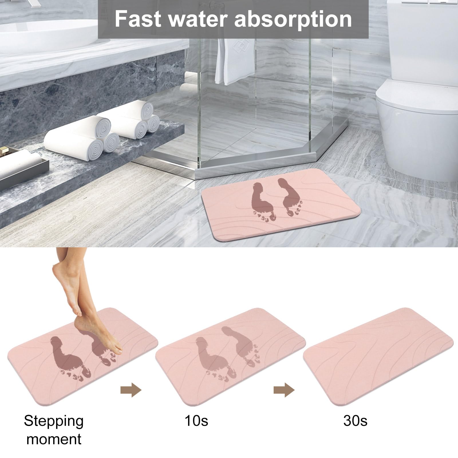 2 Pack Diatomaceous Earth Shower Mat, Stone Bath Mat, Nonslip Super Absorbent Fast-Drying Hard Bath Mat for Bathroom Shower Floor, 23.62 x 15.35 inch, Pink