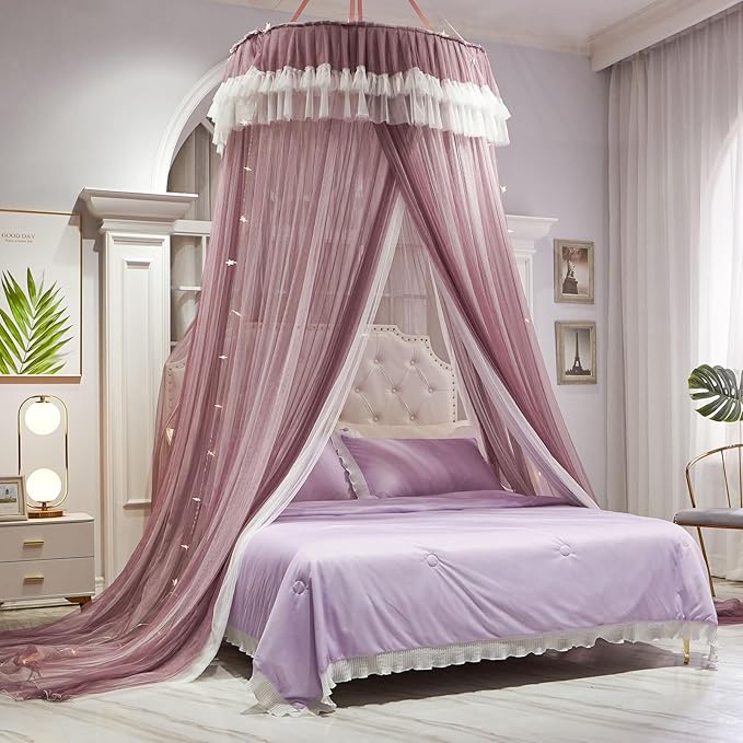 Girls and Adults Canopy Bed, Elegant Double-Layer Bed Curtain