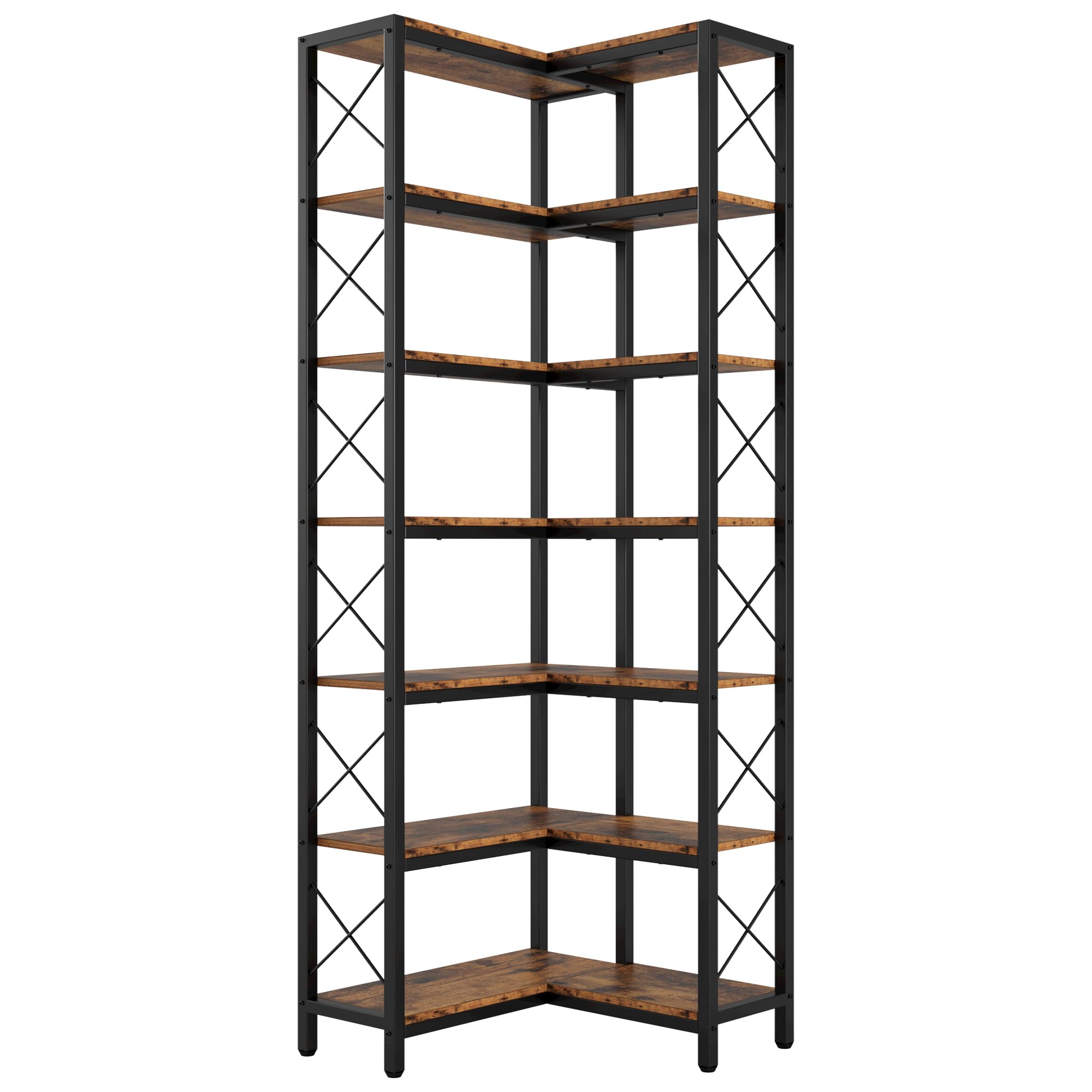 Corner Bookshelf, 7-Tier Industrial Corner Bookcase