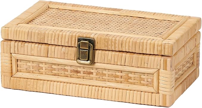 Rattan Box with Lid Decorative Natural Handmade Boho Rattan Baskets Woven