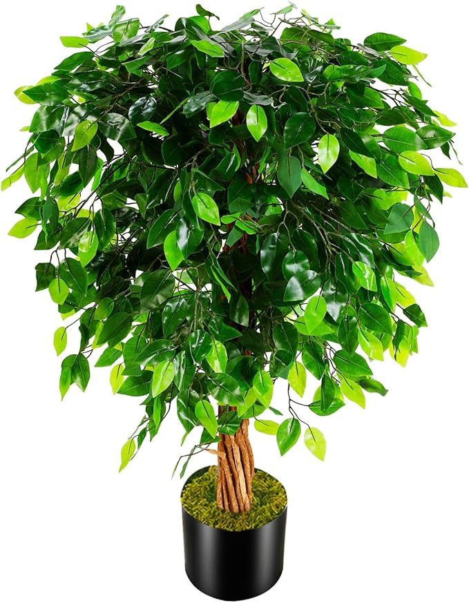 7ft Artificial Ficus Silk Tree (82in) with Plastic Nursery Pot Faux Tree, Fake Plant