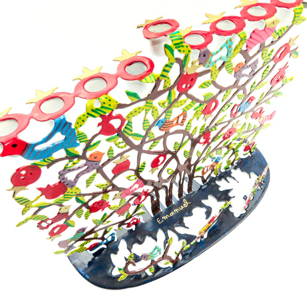 Hanukah Menorah Laser Cut Multi Color Pomegranate Design by Artist
