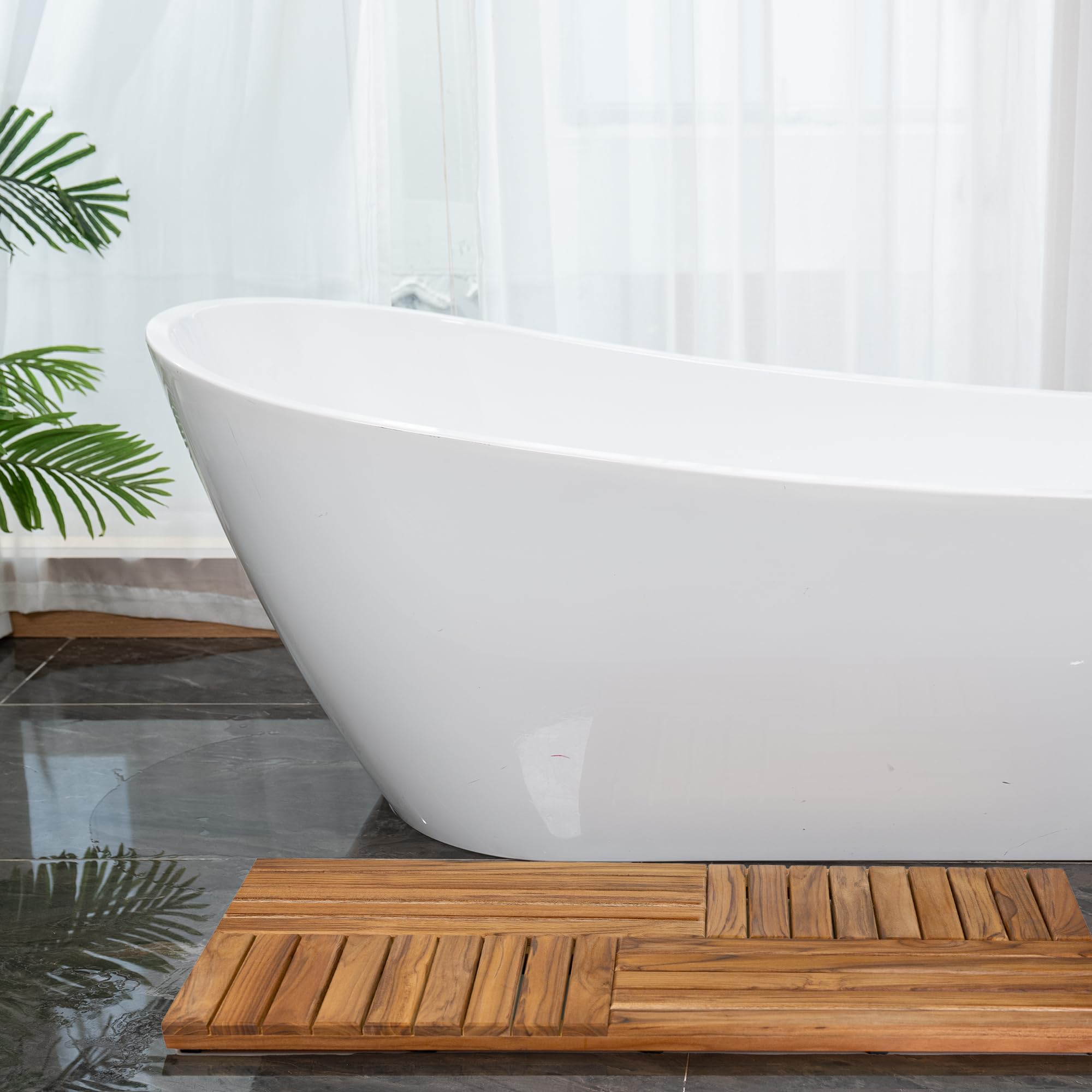 Teak Wood Bath Mat, Extra Large Shower Mat for Bathroom