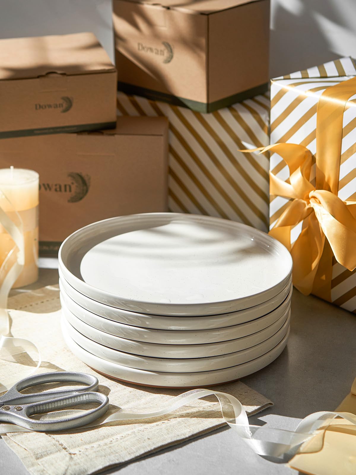 8.5"/10.5" Ceramic Dinner Plates Set of 12, White Plates with speckle