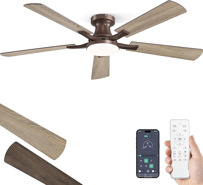 52 Inch Ceiling Fan with Light, App&Remote Control, Flush Mount Low Profile, Dimmable