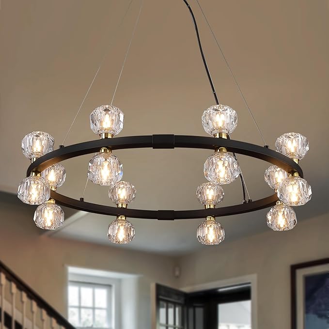 Black Wagon Wheel Chandeliers 12-Lights Large Modern Farmhouse Chandelier