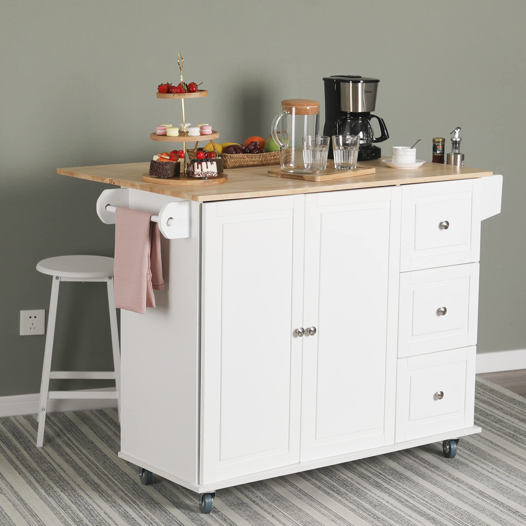 Kitchen Island on Wheels, Portable Rolling Kitchen Cart Storage Cabinet