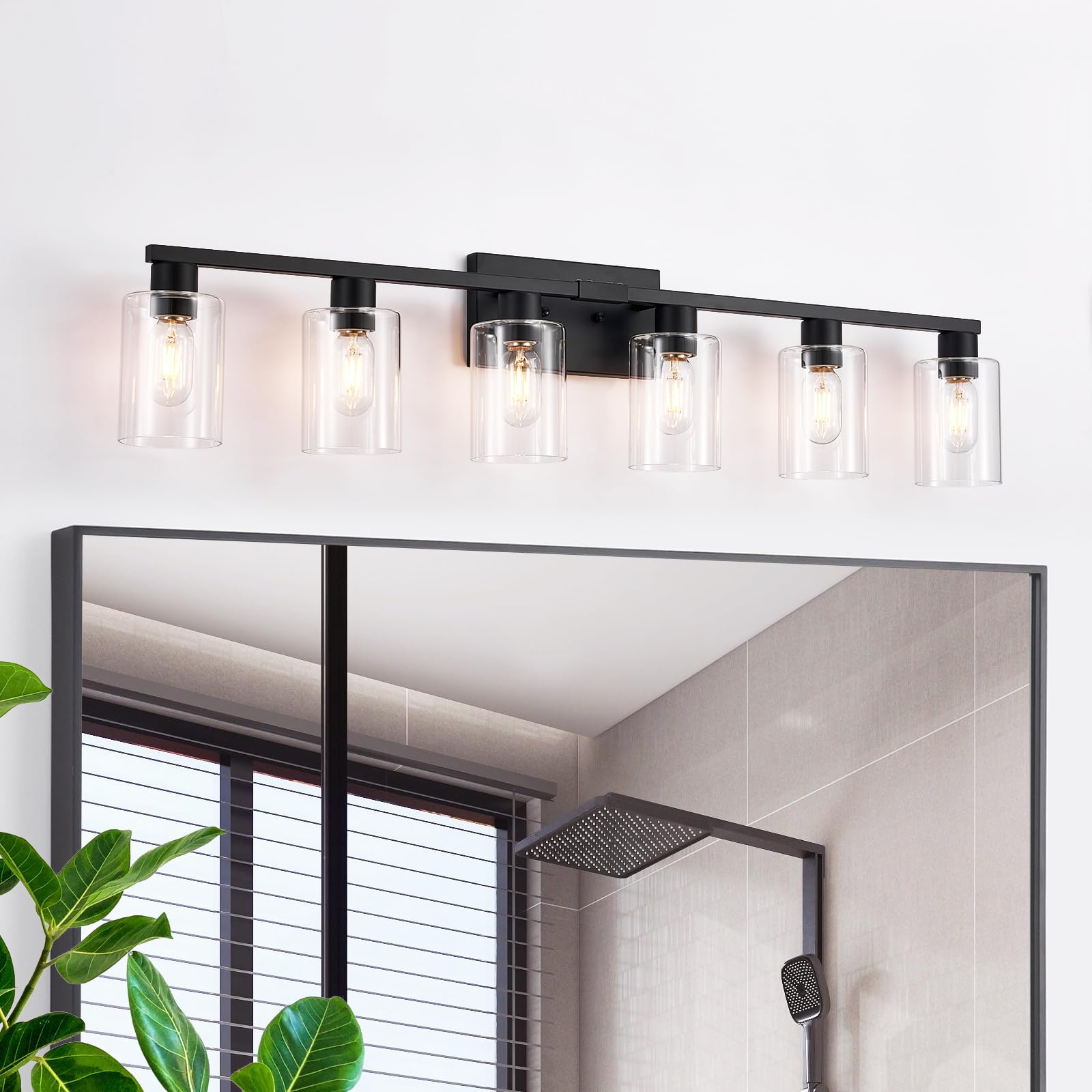 6-Light Vanity Lights,Large Vanity Light for Bathroom Black Vanitii Lights with Clear Glass