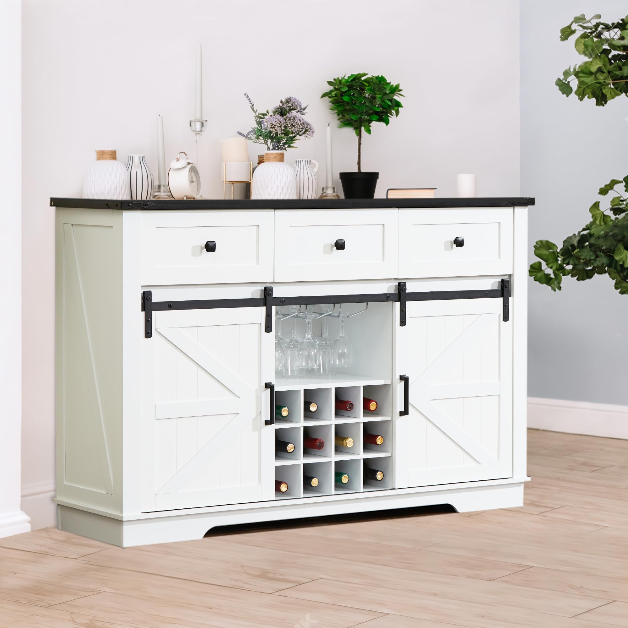 Sideboard Cabinet, Farmhouse Buffet Wine Cabinet with Sliding Barn Door