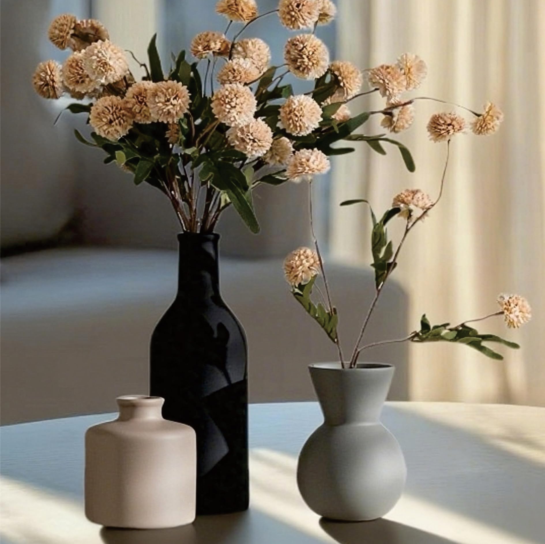 Modern Ceramic Flower Vase for Home Decor with Dried Fake Flowers - 3PCS