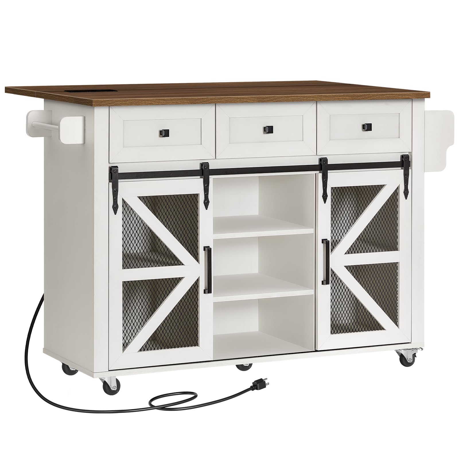 Kitchen Island with Storage, Kitchen Cart with Charging Station