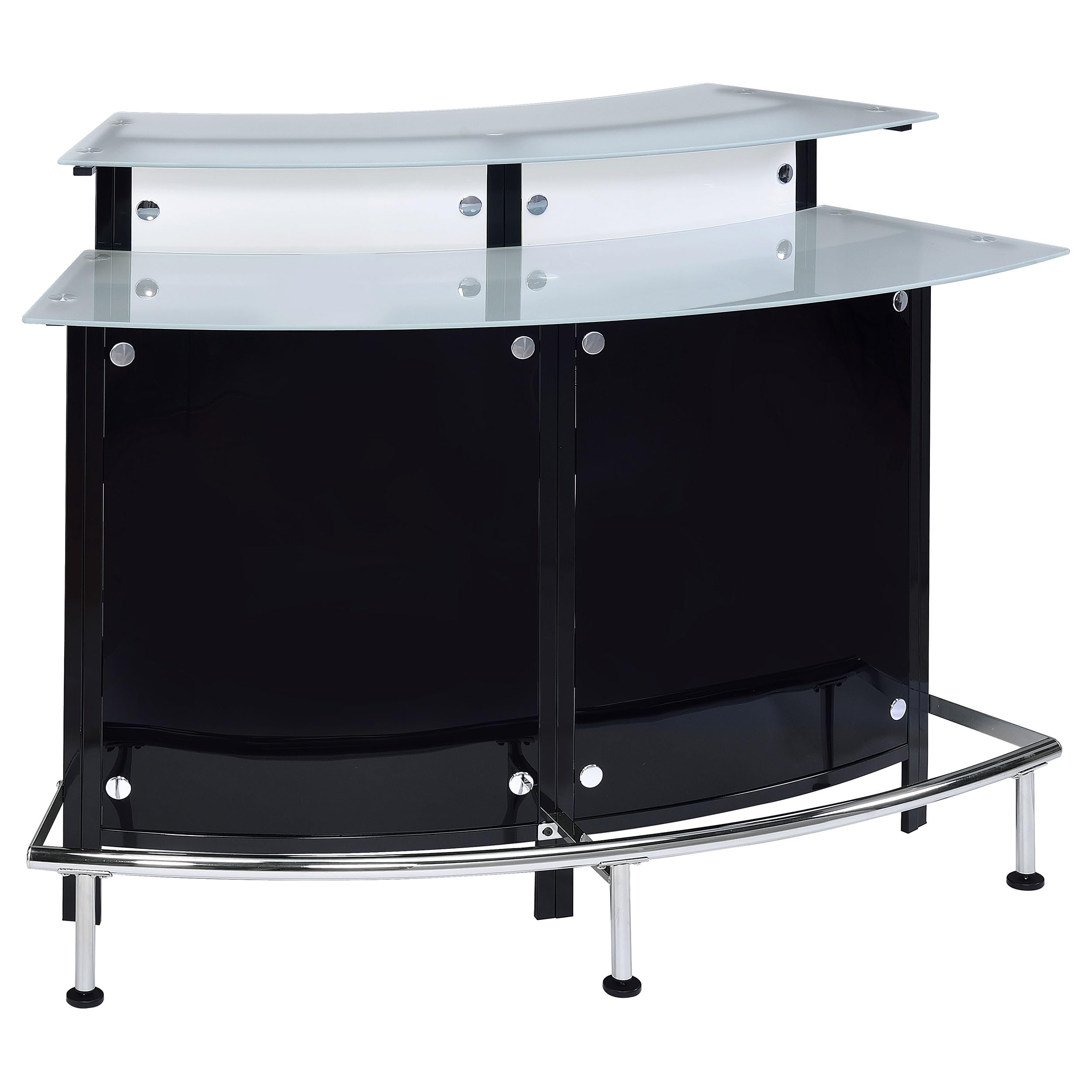Coaster Home Furnishings - Keystone - Glass - Bar Cabinet with Bottle Wine Rack, Stemware Rack and Chrome Footrest - Dining Room & Home Bar - Black - 100139