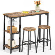 3-Piece Bar Table Set for 2, Bar Table with Stools & 2 Storage Shelves, Small Bar Table