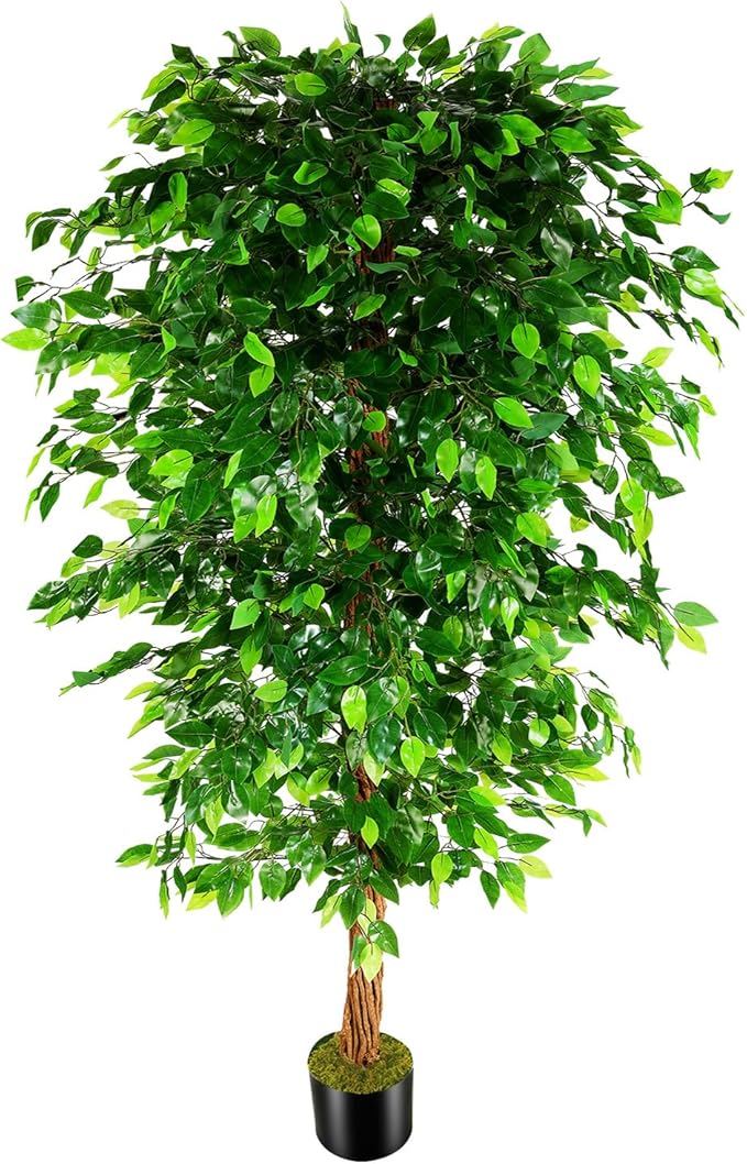 7ft Artificial Ficus Silk Tree (82in) with Plastic Nursery Pot Faux Tree, Fake Plant