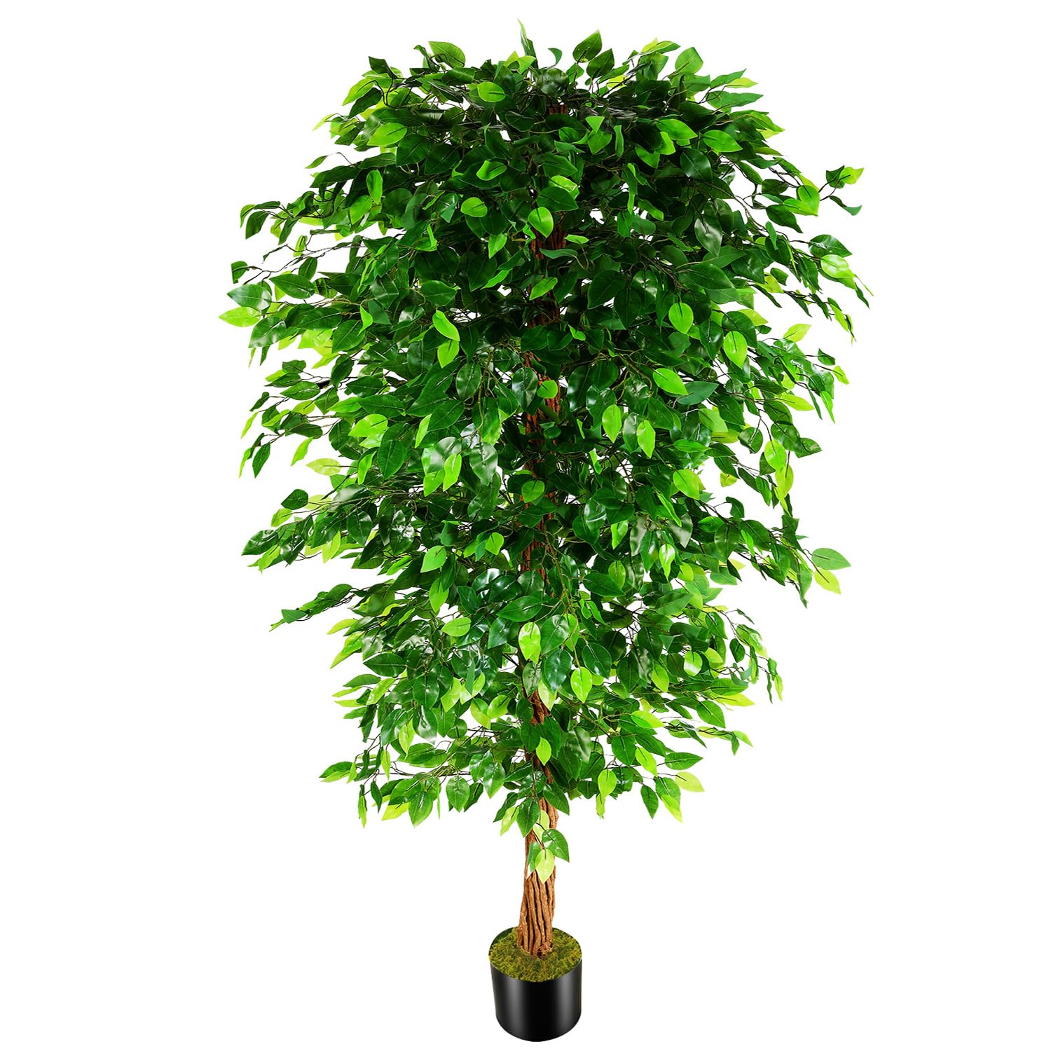 7ft Artificial Ficus Silk Tree (82in) with Plastic Nursery Pot Faux Tree, Fake Plant