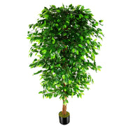 7ft Artificial Ficus Silk Tree (82in) with Plastic Nursery Pot Faux Tree, Fake Plant