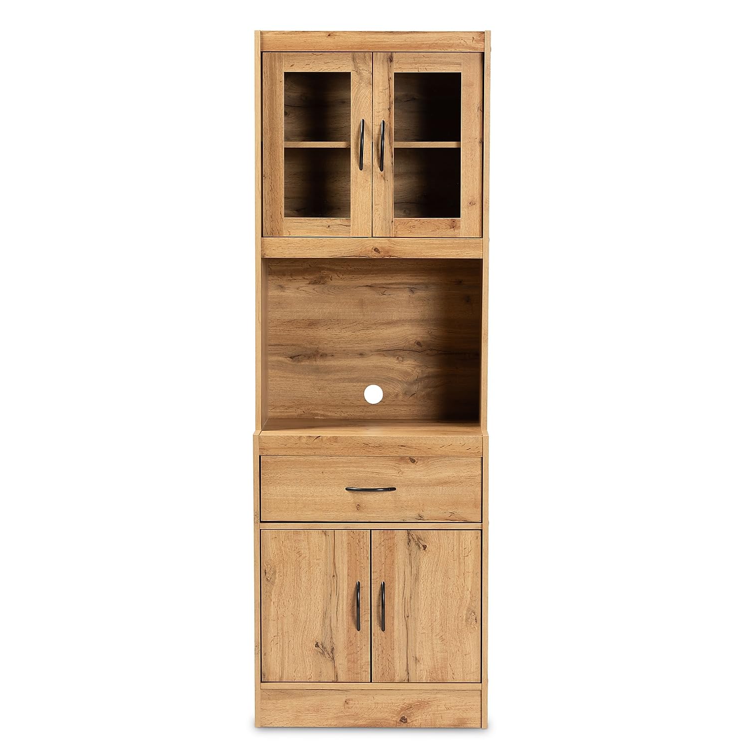 Laurana Modern and Contemporary Oak Brown Finished Wood Kitchen Cabinet and Hutch