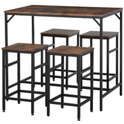 5-Piece Industrial Dining Table Set, Bar Table & 4 Stools Set
