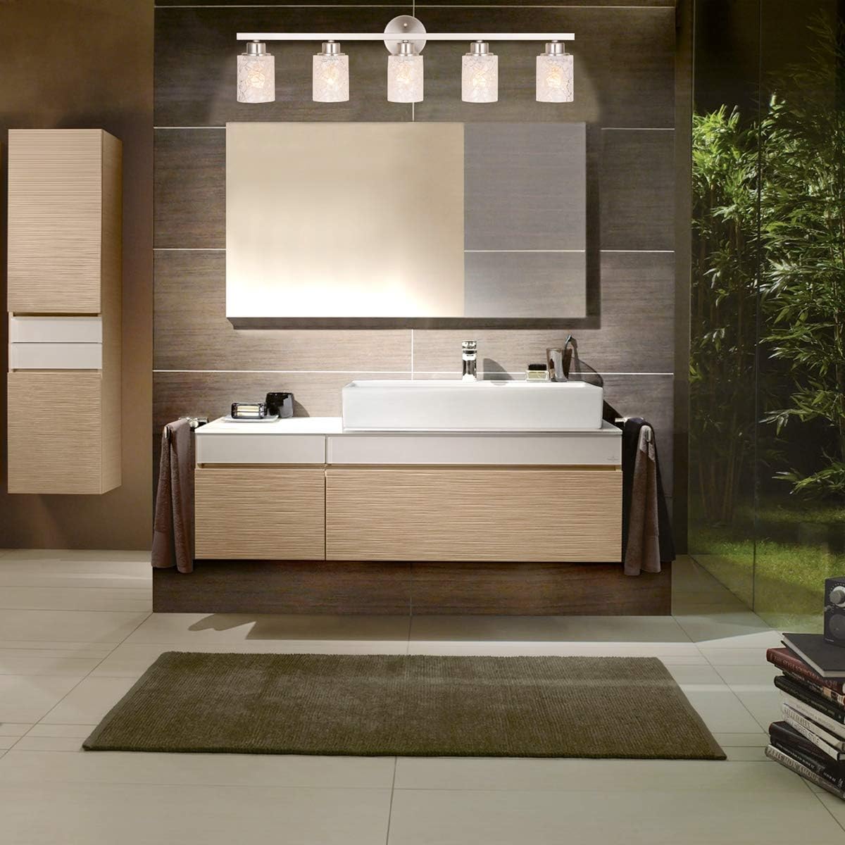 37" Vanity Lights, 5 Light Wall Sconce Lighting, Brushed Nickel Bathroom Lights Over Mirror