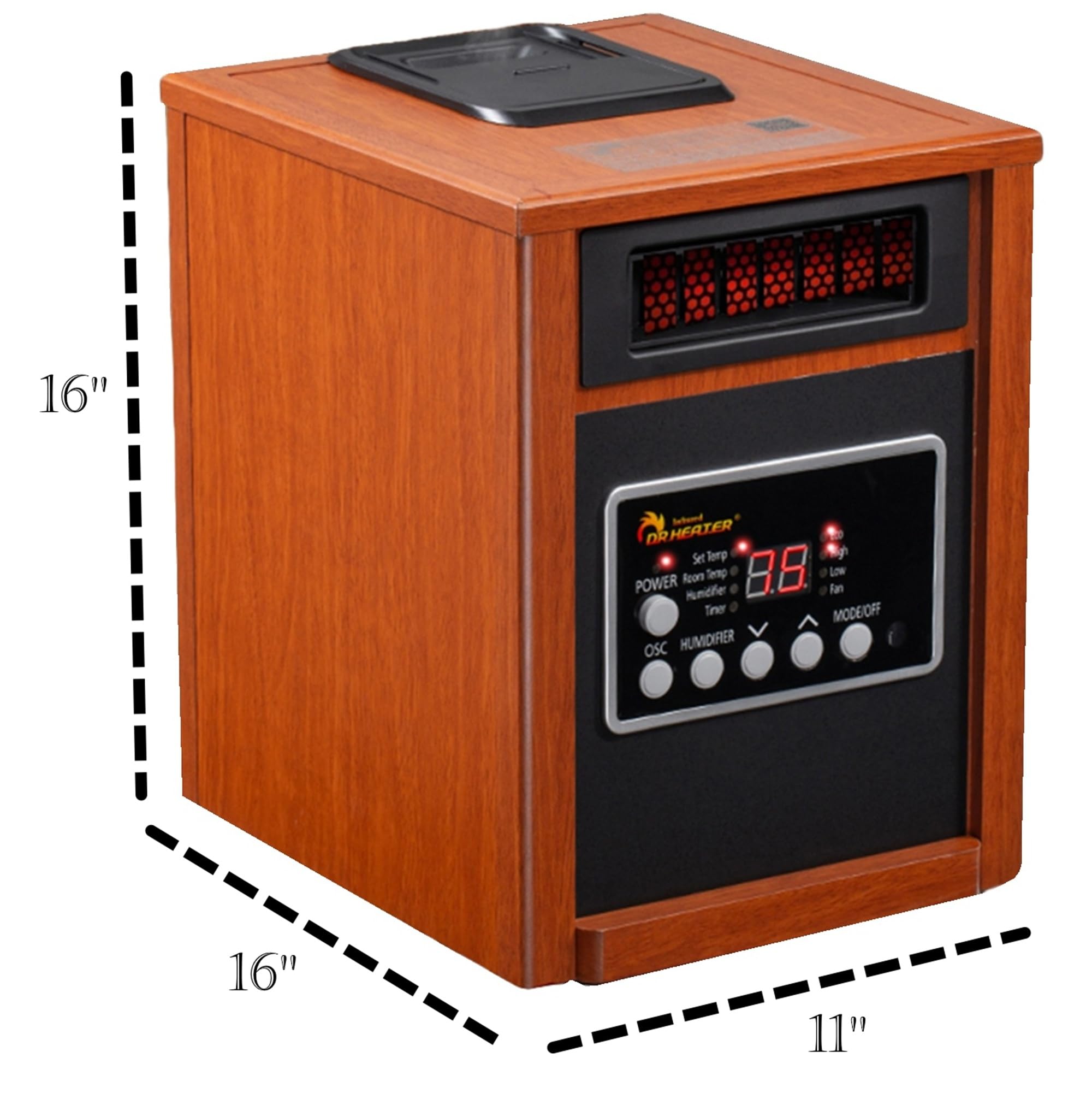 Dr Infrared Heater DR-998, 1500W, Space Heater with Humidifier, Oscillation Fan & Remote Control (Cherry)