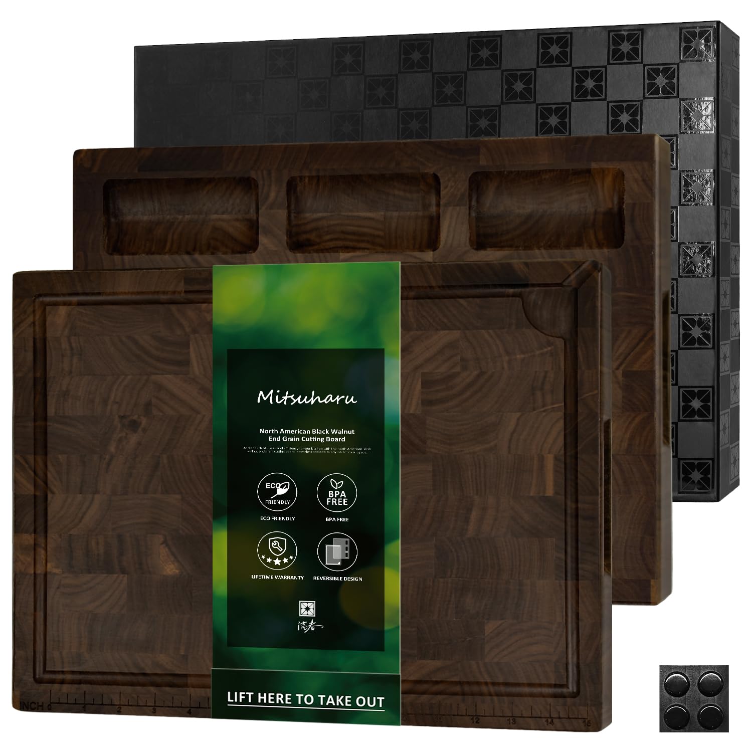 End Grain Cutting Board, Reversible Large Thick Black Walnut Wood Charcuterie Board