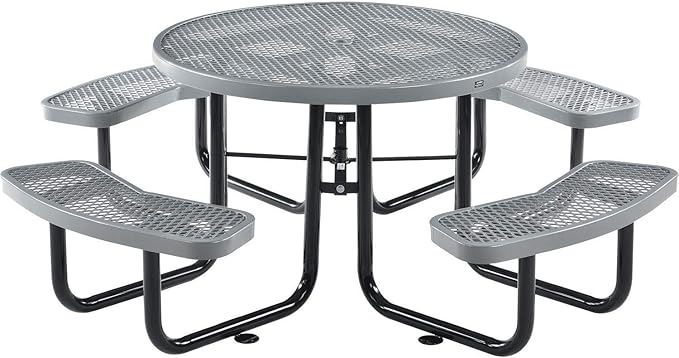 46" Round Picnic Table, Expanded Metal, Black Thermoplastic Coating