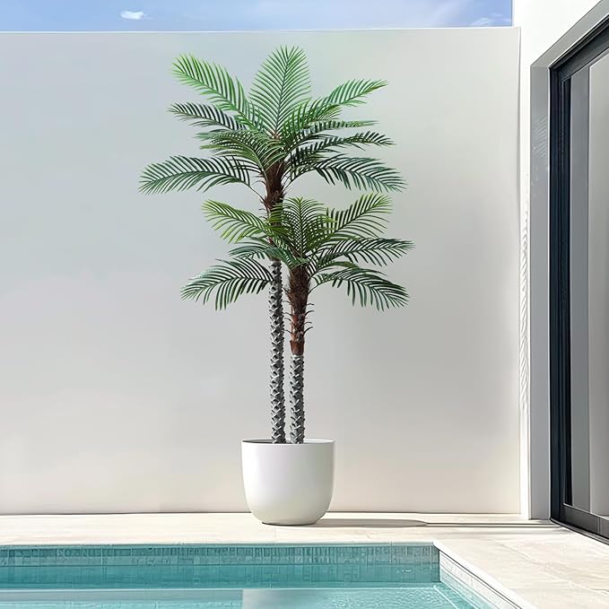 8ft Tall UV Resistant Faux Palm Tree, 96in Artificial Palm Tree Indoor Outdoor