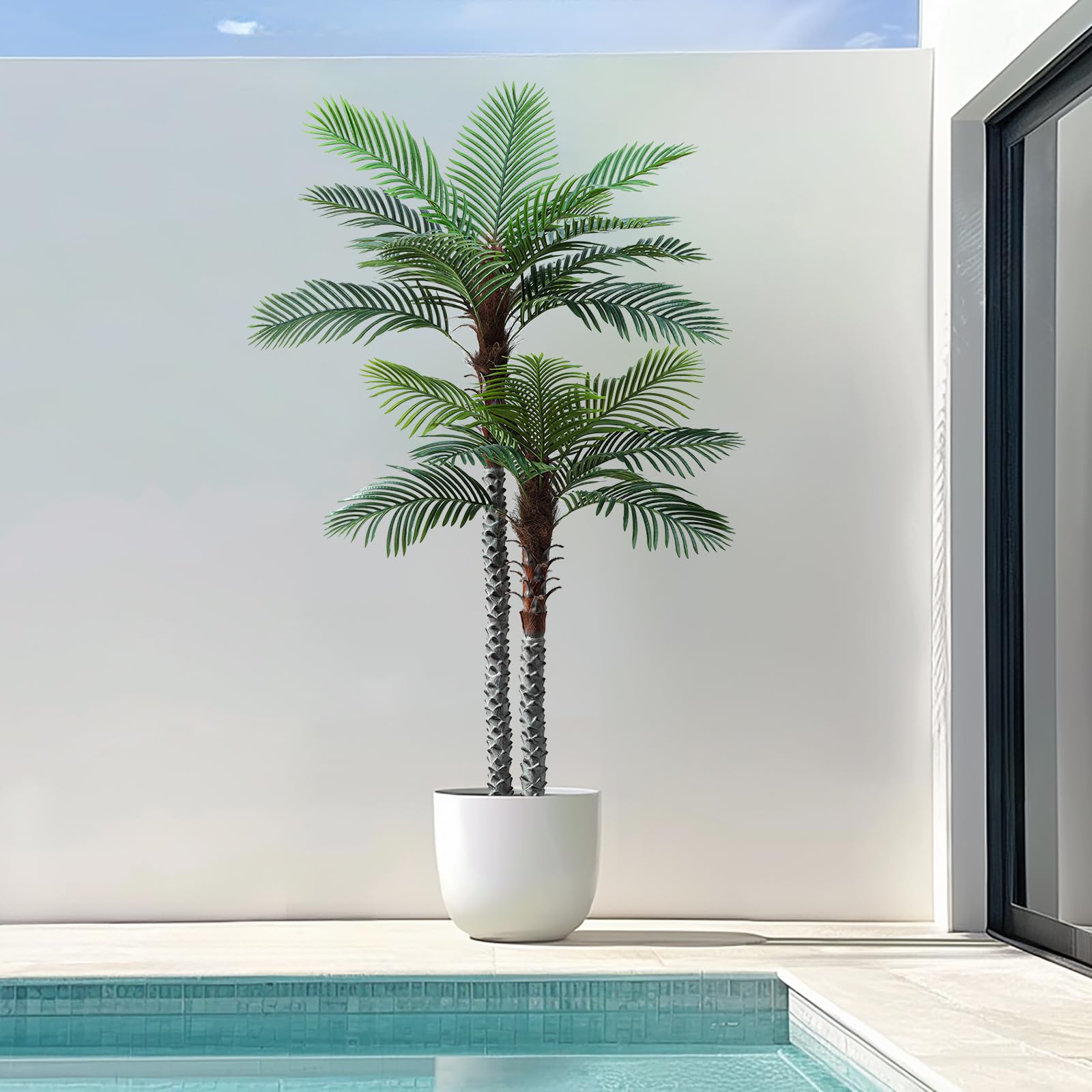 8ft Tall UV Resistant Faux Palm Tree, 96in Artificial Palm Tree Indoor Outdoor