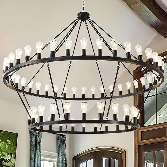 48 Inch Black Extra Large Wagon Wheel Chandelier
