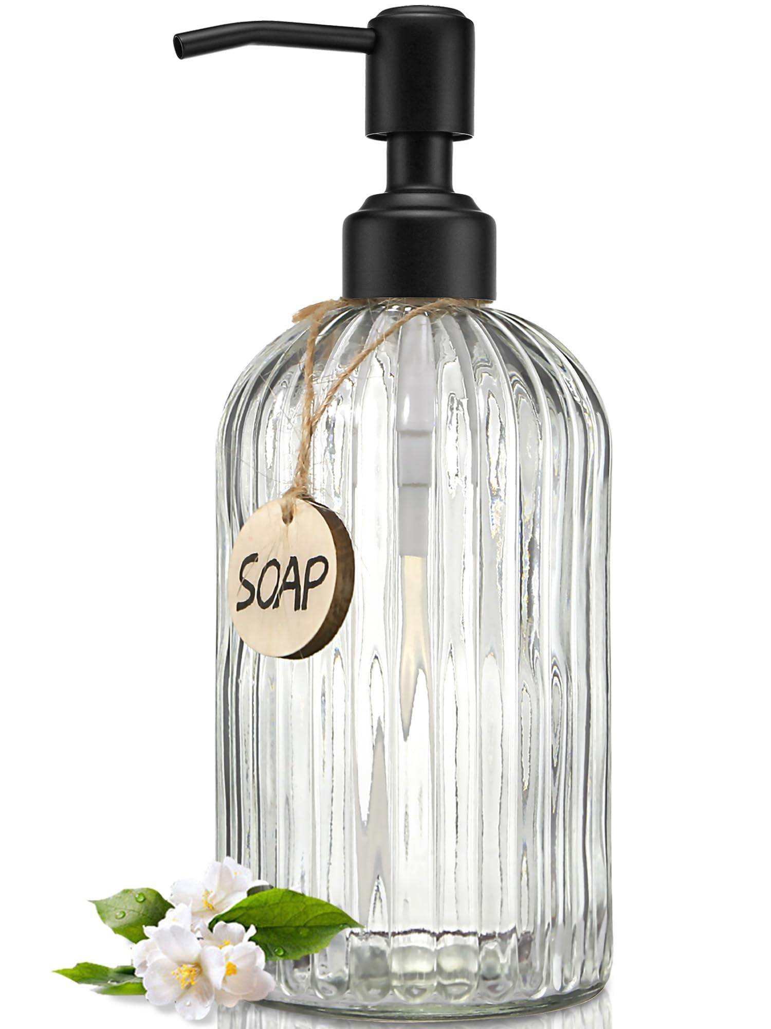 18Oz Simple Glass Soap Dispenser with Black Rust Proof Pump,Refillable Kitchen Soap