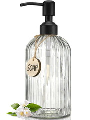18Oz Simple Glass Soap Dispenser with Black Rust Proof Pump,Refillable Kitchen Soap