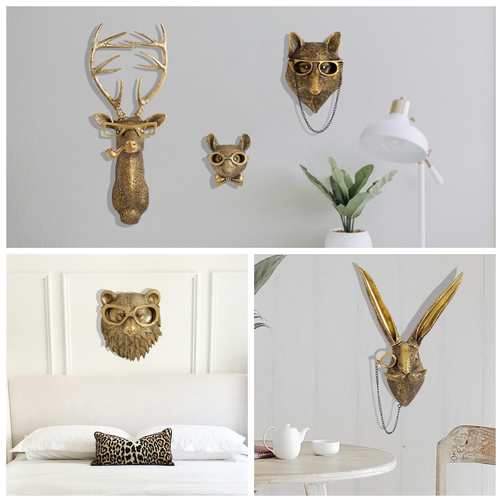 Animal Heads Wall Decor, Faux Deer Head Mount, Animal Sculptures Wall Decor