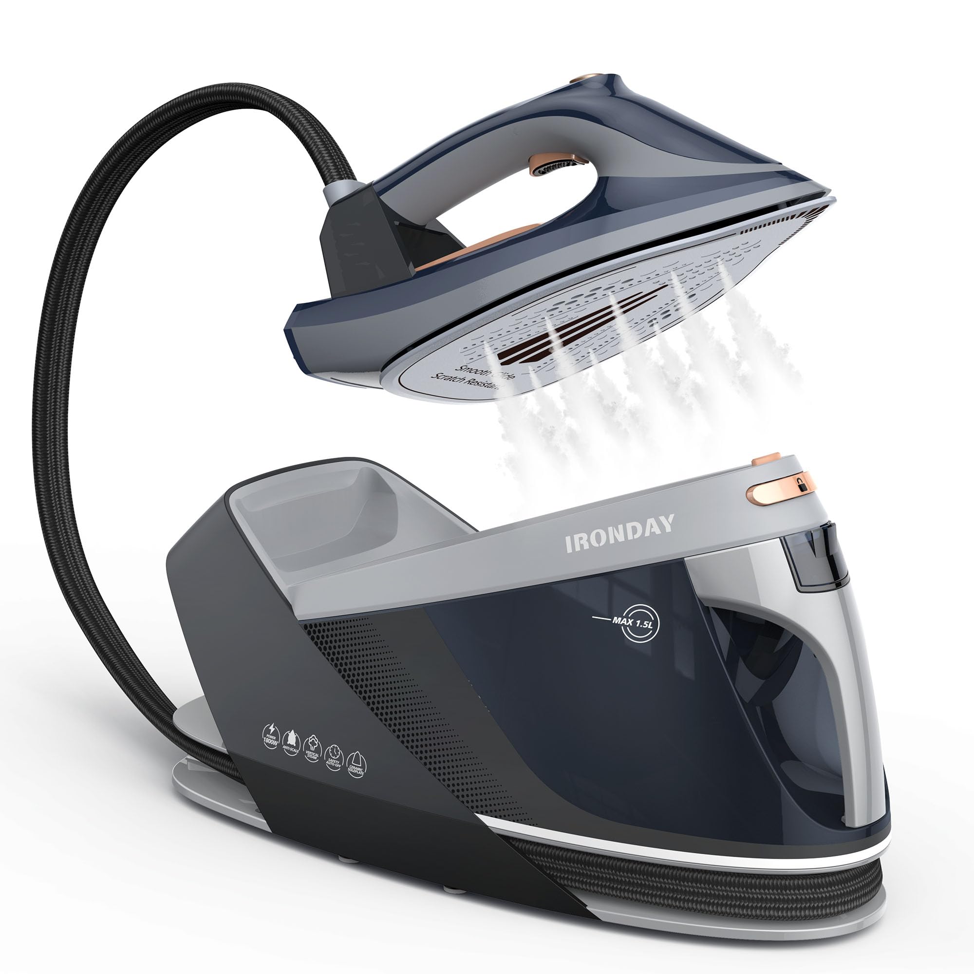 Steam Station for Clothes with LED Screen, 1800W Steam Iron Ceramic Soleplate