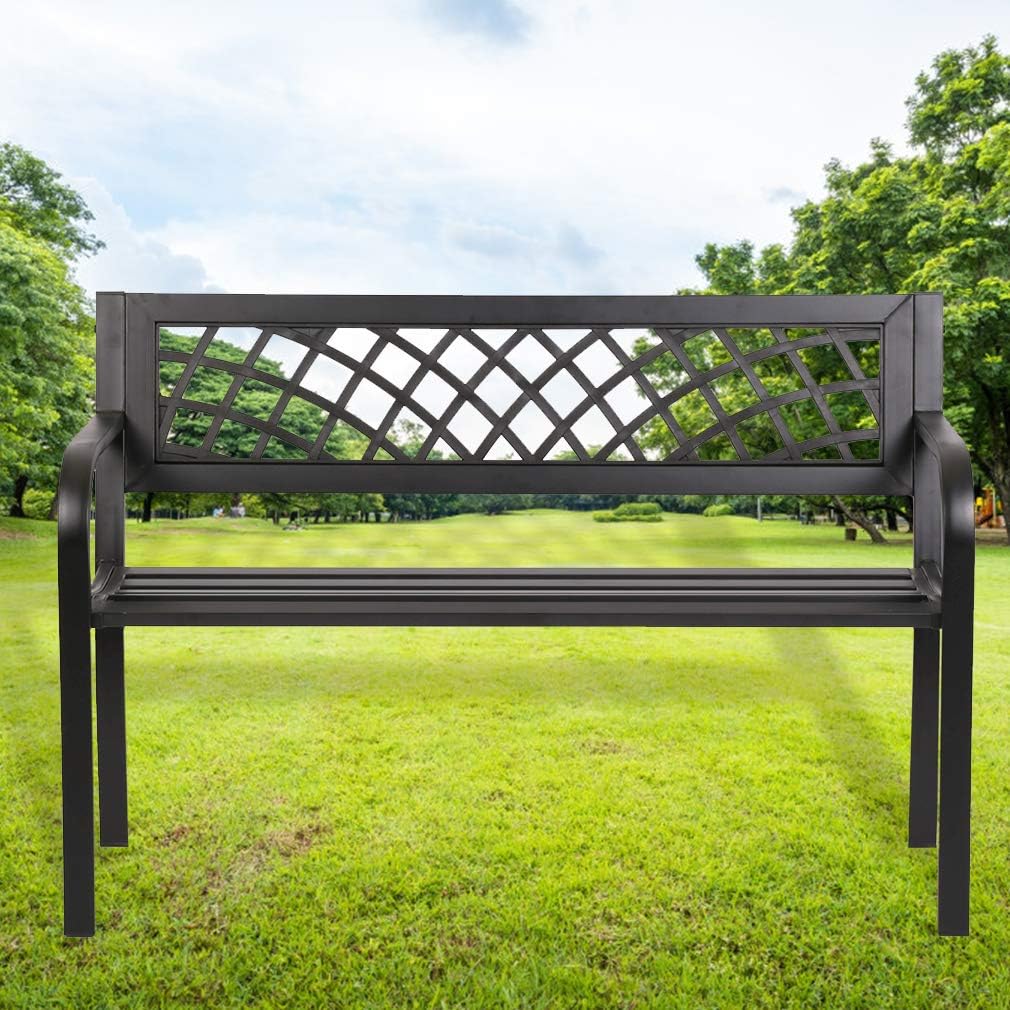Garden Bench Outdoor Bench with Plastic Backrest