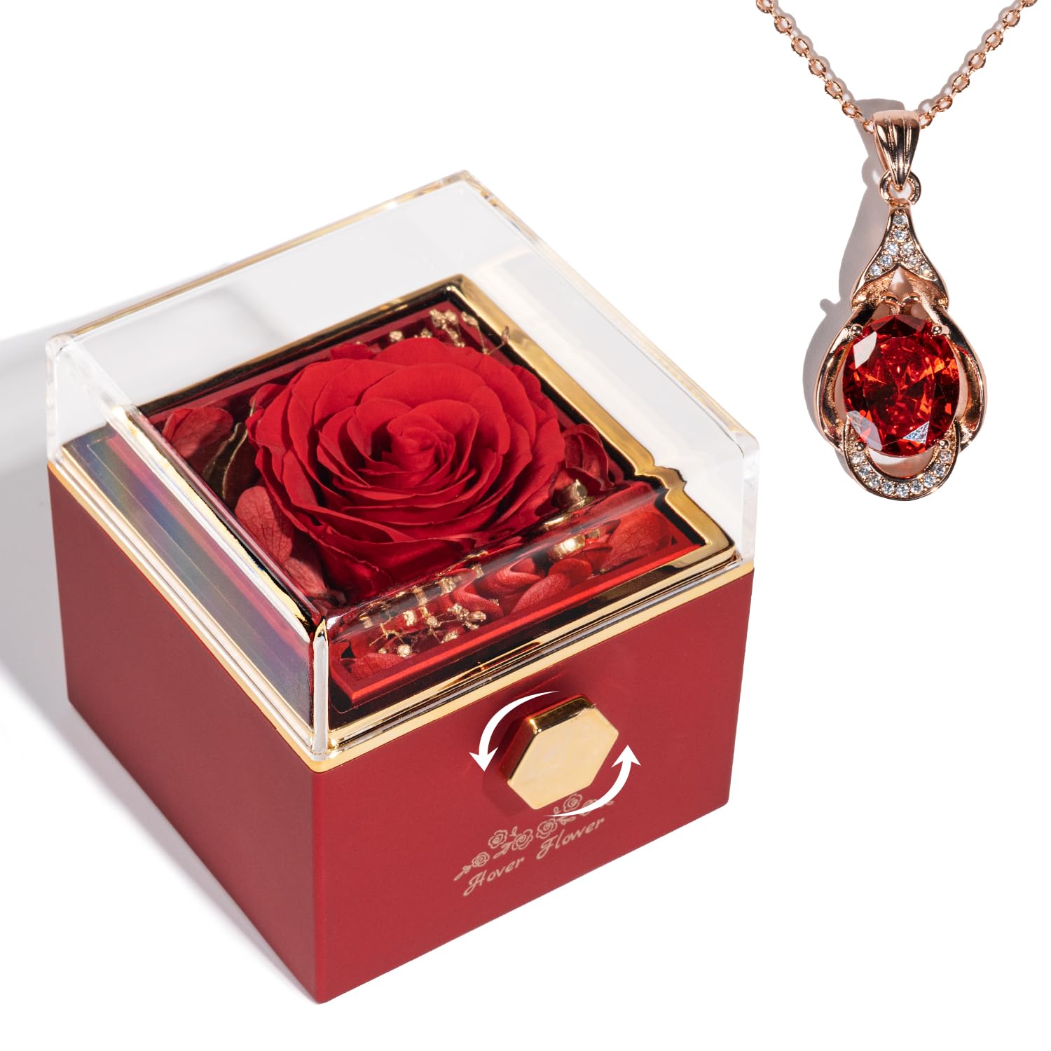 Preserved Rose-Eternal Flowers Jewelry Box with Necklace, Flowers for Delivery Prime