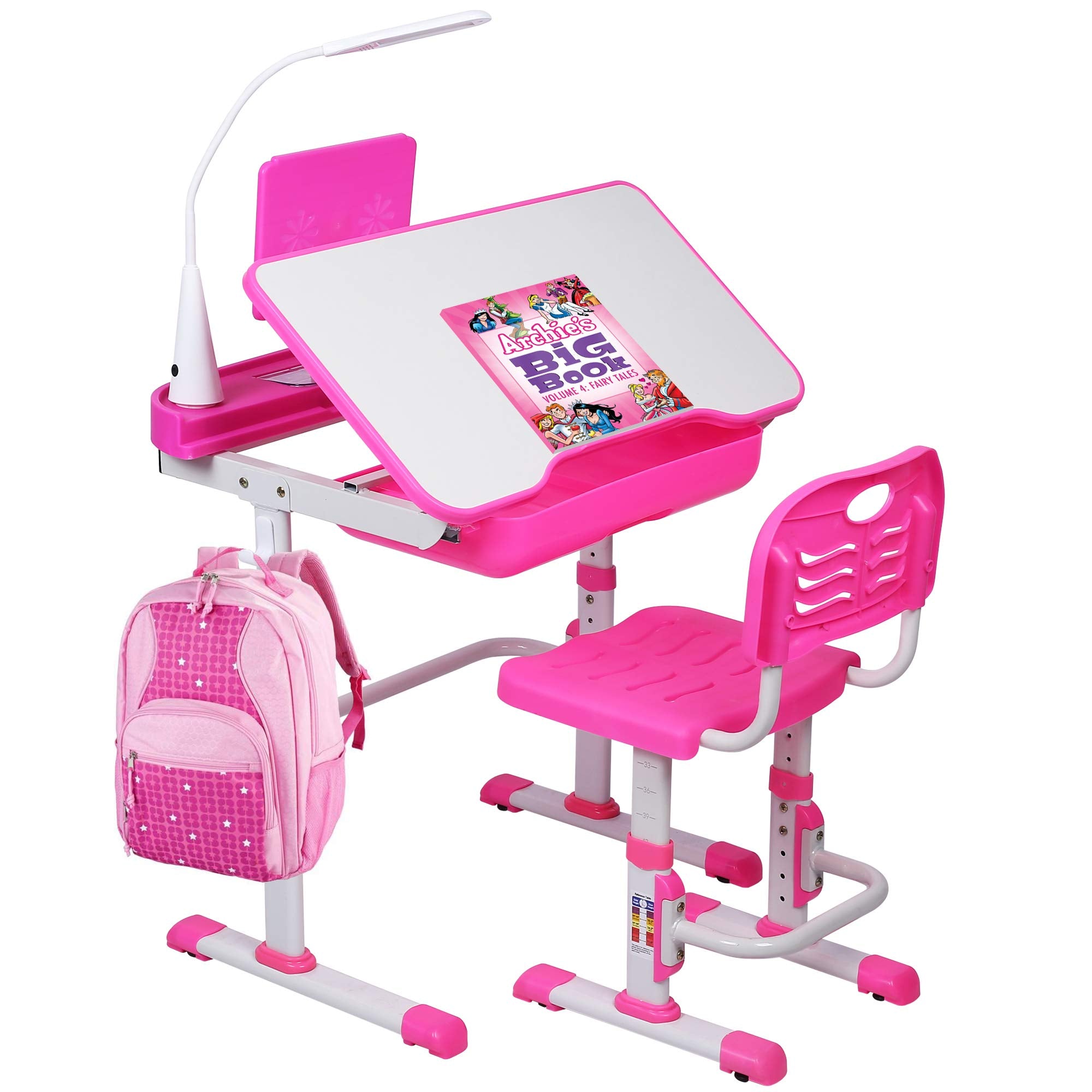 Desk and Chair Set, Height Adjustable Child's School Study Writing Tables