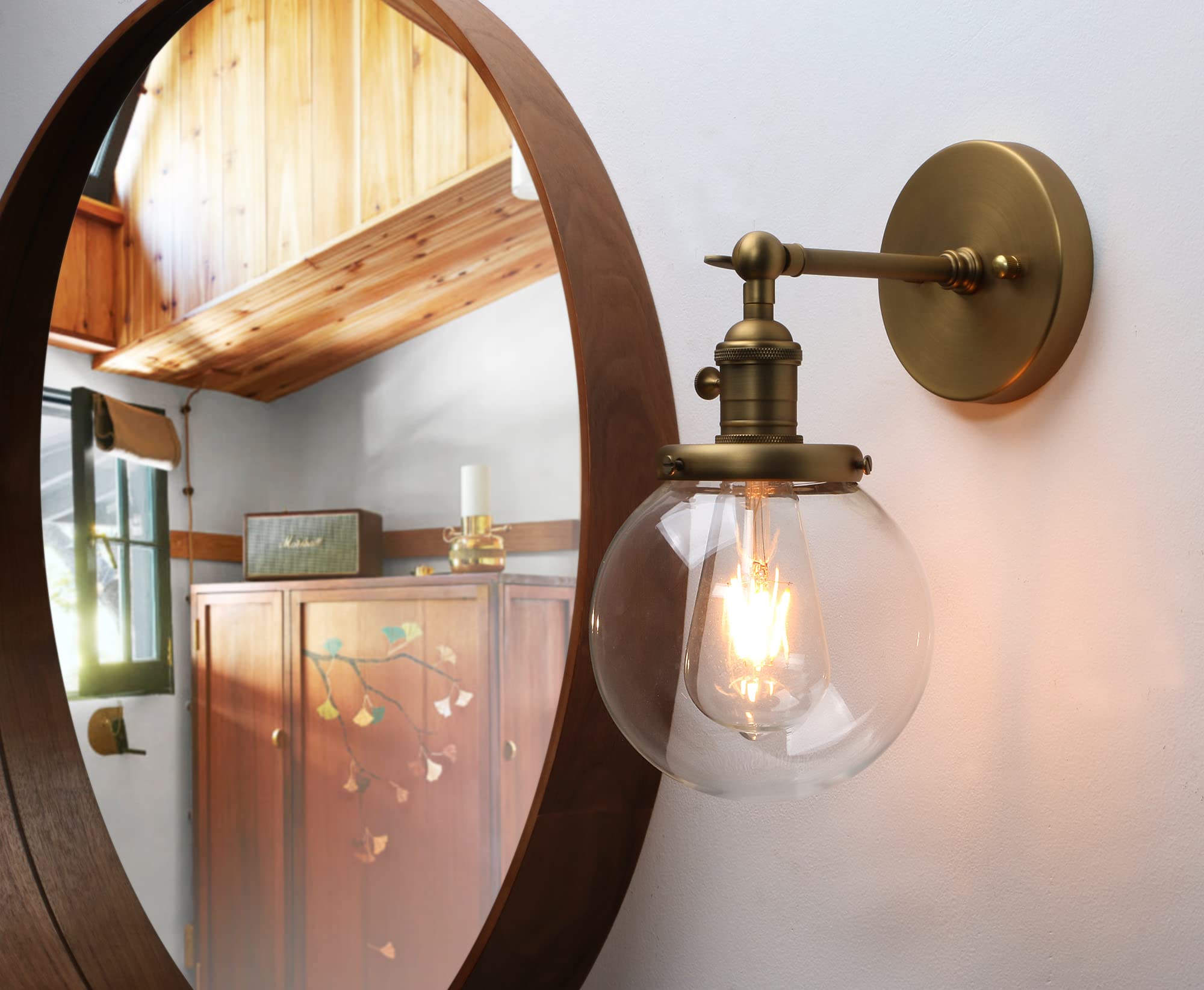 Bathroom Light Fixture Single Industrial Wall Sconce with 5.9 Inches Globe Lampshade