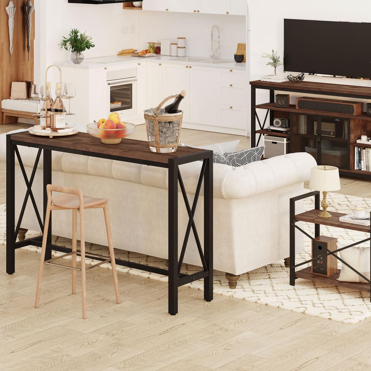 Bar Table, 55" Counter Height Table, Narrow Tall Behind Couch Sofa Table