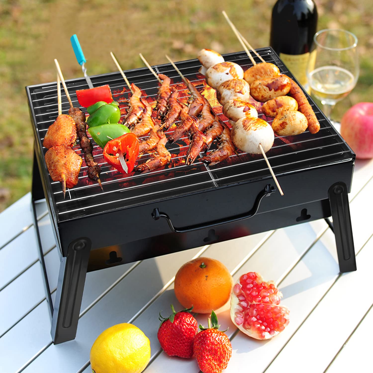 18 Inch Charcoal Grill, 2-In-1 Kettle Outdoor Barbecue Grill, Portable Black BBQ Grill