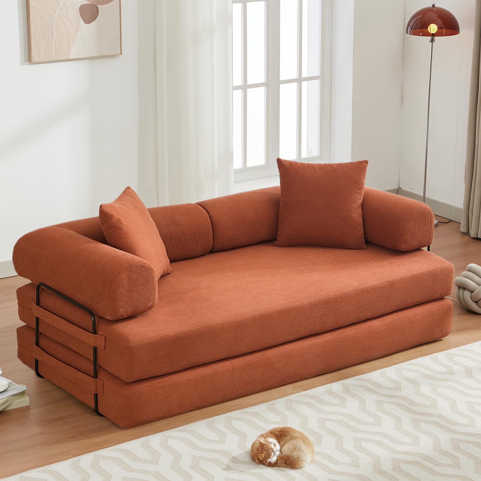Convertible Folding Sofa Bed, Modular Floor Sofa with Removable Backrest