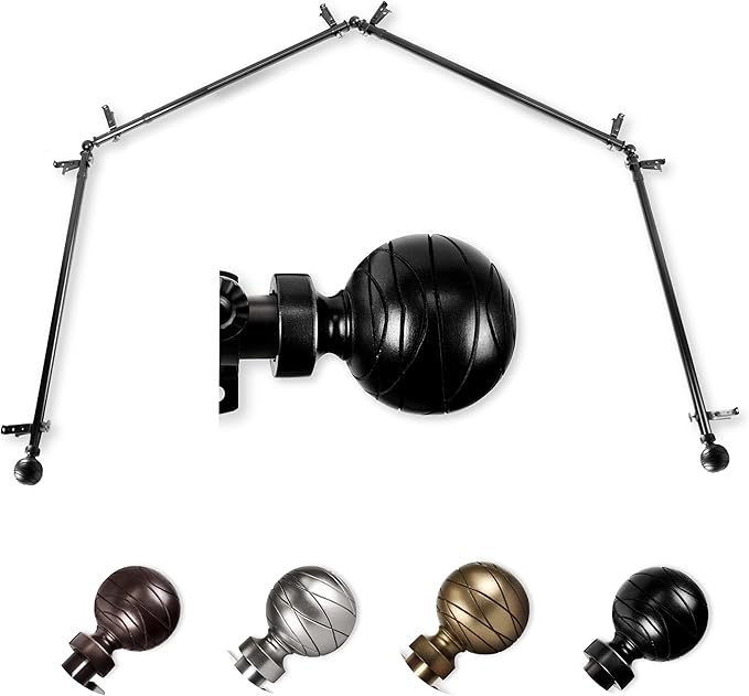 Ferero 13/16" 4-Sided Bay Window Curtain Rod 28-48 inch (each side) - Black
