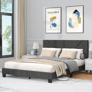 Queen Bed Frame with Headboard, Linen Upholstered Platform Bed Frame