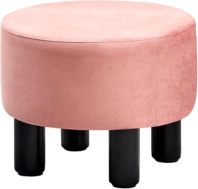 Linen Ottoman Round Footrest Stool,Ottomans and Poufs