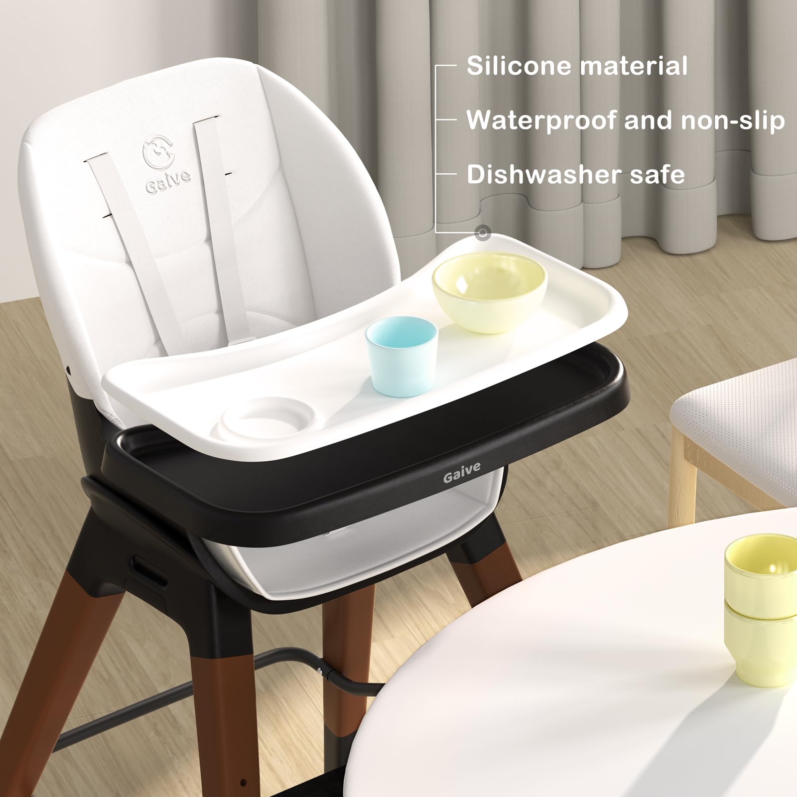 Convertible Wooden Baby High Chair with Tray, Adjustable High Chair for Babies