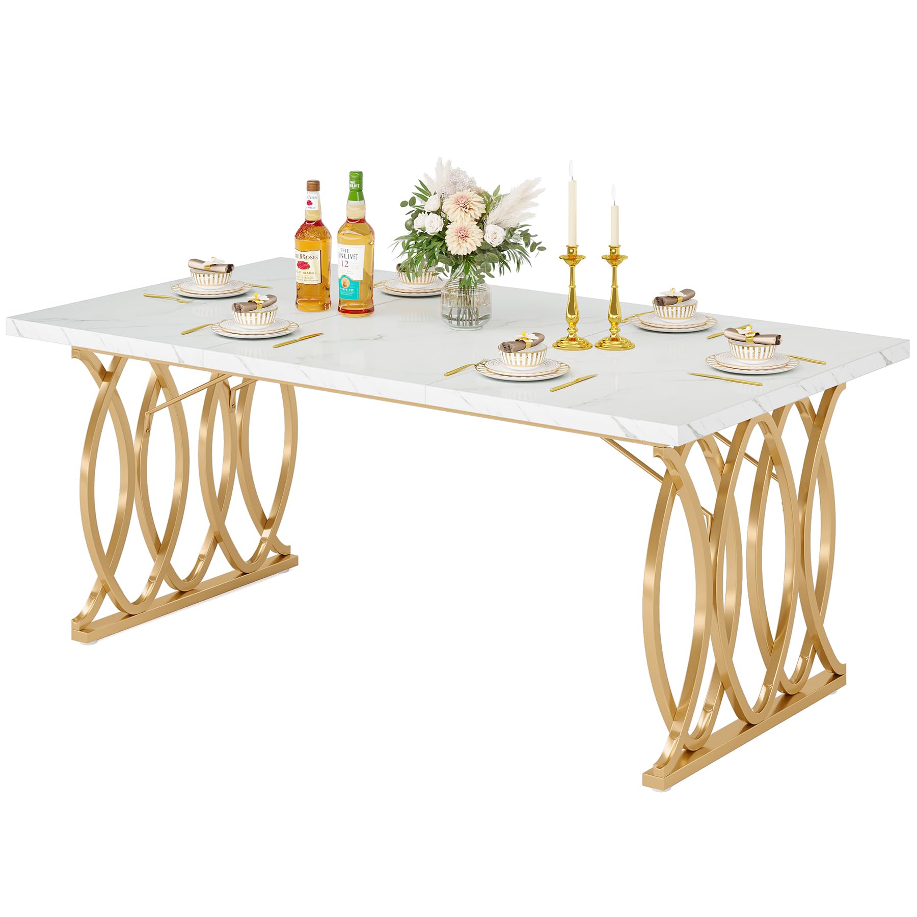 Modern Dining Table, 63" Large Kitchen Table for 4-6 People