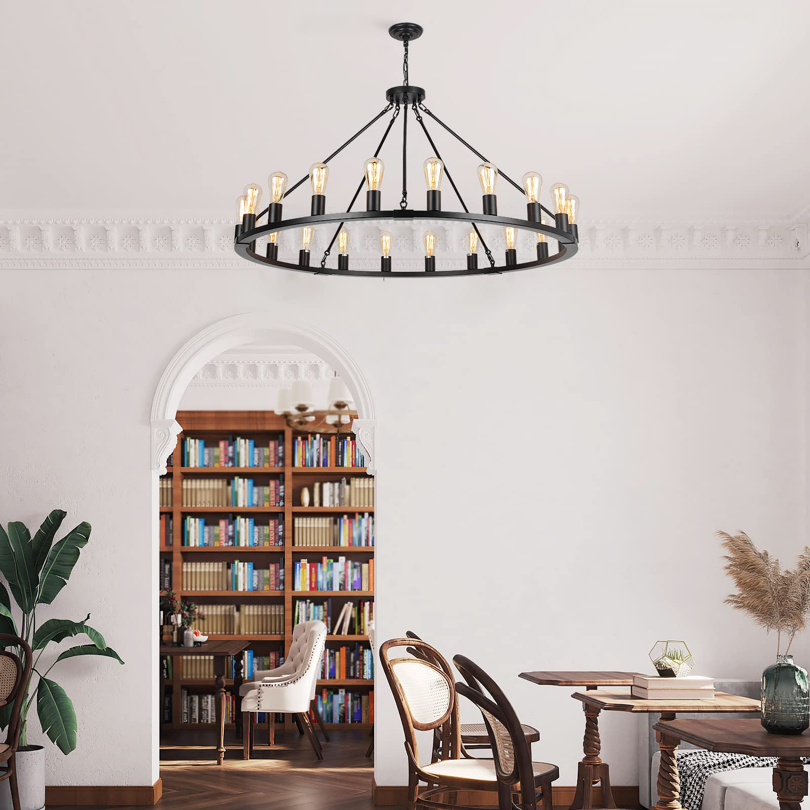 Wagon Wheel Chandelier, Large Black Farmhouse Chandelier for Dining Room Light Fixture