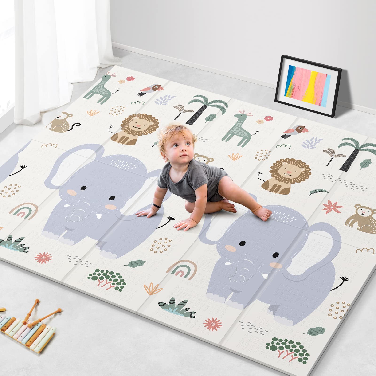 79x71 Foldable Baby Play Mat for Floor, Extra Large Non-Toxic Tummy Time